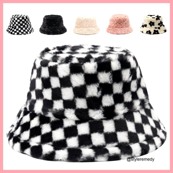 Faux Fur Bucket Hat Winter Warm Fluffy Plush Adjustable main image 4